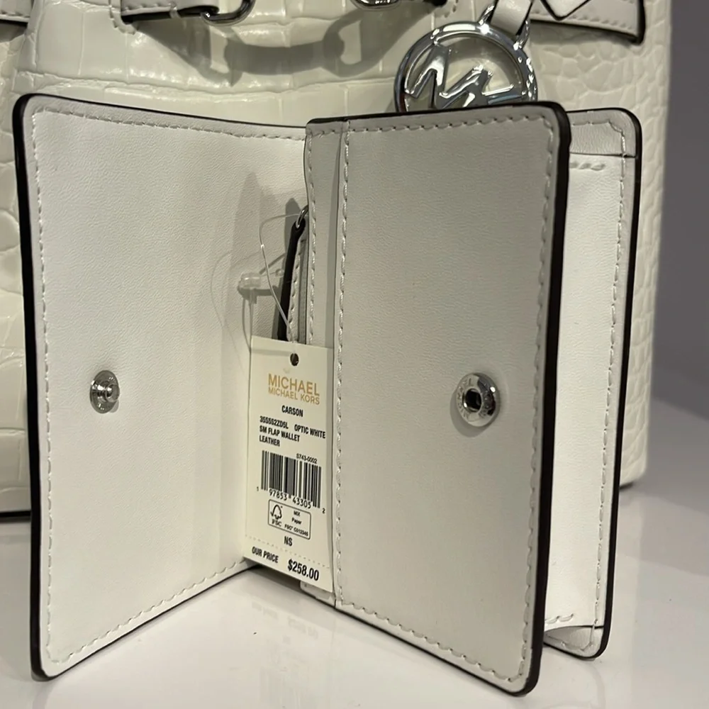 MICHAEL KORS Carson Small Pebbled Leather Wallet OPTIC WHITE NWT